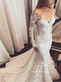 Elegant Sheer Long Sleeve Wedding Dress with Sweetheart Neckline Mermaid Gown AWD1772-SheerGirl