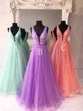 Elegant V-neck Long Prom Dresses Tulle Formal Prom Dresses ARD2316-SheerGirl