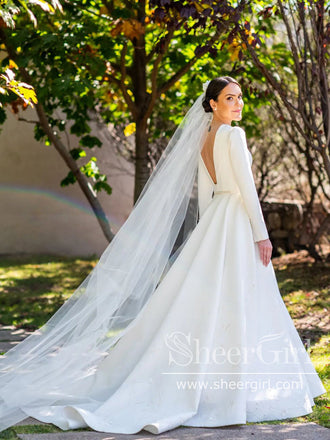 Simple Long Sleeve Ivory Mermaid Wedding Dresses Plus Size AWD1361 –  SheerGirl