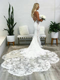 Exquisite Drop Waist Mermaid Bridal Gown with Scalloped Lace Train Wedding Dress AWD1777-SheerGirl