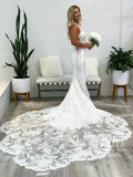 Exquisite Drop Waist Mermaid Bridal Gown with Scalloped Lace Train Wedding Dress AWD1777-SheerGirl