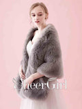 Faux Fur Grey Bridal Wraps Winter Wedding Wrap WJ0012-SheerGirl