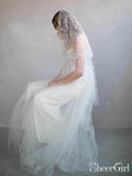 Fingertip Length Blusher Veils With Pearls Ivory Drop Veil ACC1007-SheerGirl