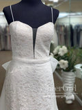 Floral Lace Sheath Wedding Gown with Detachable Bow Tie Train Wedding Dress AWD1725-SheerGirl