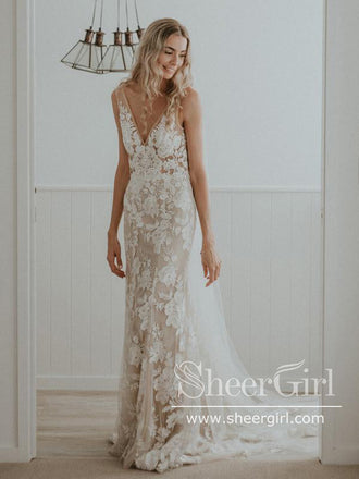Graceful Lace Wedding Dress With Covered Buttons Mermaid Bridal