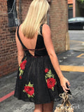 Flower Embroidered Junior Homecoming Dresses Short Black Lace Hoco Dresses ARD1118-SheerGirl