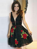 Flower Embroidered Junior Homecoming Dresses Short Black Lace Hoco Dresses ARD1118-SheerGirl