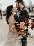 Flowy Boho Tulle Bridal Gown with Floral Lace Rhinestone Details Sweep Train Wedding Dress AWD1794-SheerGirl