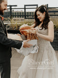 Flowy Boho Tulle Bridal Gown with Floral Lace Rhinestone Details Sweep Train Wedding Dress AWD1794-SheerGirl