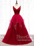 Full Crystals Bodices Tulle Layers Skirt Ball Gown V Neckline and Lace up Back Prom Dress ARD2594-SheerGirl