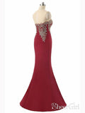 Gold Lace Appliqued Burgundy Satin Mermaid Prom/Party Dresses APD3171-SheerGirl