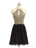 Gold Lace Purple Homecoming Dresses A Line Backless Black Short Prom Dresses APD2648-SheerGirl