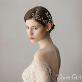 Gold Leaves Crystal Petals Bridal Headband ACC1106-SheerGirl