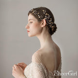 Gold Leaves Crystal Petals Bridal Headband ACC1106-SheerGirl