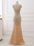 Gold Mermaid Beaded Prom Dresses Long Appliqed 20's Gatsby Themed Party Dresses ARD1026-SheerGirl