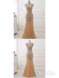 Gold Mermaid Beaded Prom Dresses Long Appliqed 20's Gatsby Themed Party Dresses ARD1026-SheerGirl