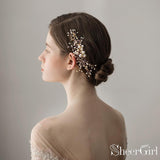 Gold Sprig Bridal Comb with Crystals and Pearls ACC1108-SheerGirl