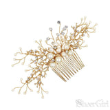 Gold Sprig Bridal Comb with Crystals and Pearls ACC1108-SheerGirl