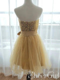 Golden Strapless Mini Homecoming Dresses Sequin Sweet 16 Dress With Belt ARD2444-SheerGirl