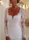 Gorgeous Ivory Lace Long Sleeves Bridal Dresses Sexy Neck Tight Waist Wedding Dresses AWD1620-SheerGirl