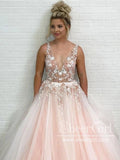 Gorgeous V-neck Long Prom Dress Backless Lace Formal Dresses ARD2395-SheerGirl