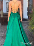 Green Prom Dresses with Pocket Long Backless Slit Formal Evening Ball Gowns APD3277-SheerGirl