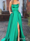 Green Prom Dresses with Pocket Long Backless Slit Formal Evening Ball Gowns APD3277-SheerGirl