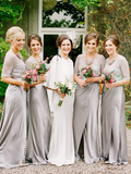 Half Sleeve Silver Bridesmaid Dresses Plus Size Modest Mother of the Bride Dresses ARD1157-SheerGirl