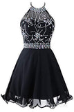 Halter Beaded Bodice Black Chiffon Homecoming Dresses,Short Prom Gowns,apd2554-SheerGirl