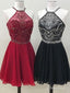 Halter Beaded Short Burgundy Homecoming Dresses Backless Black Hoco Dress ARD1372