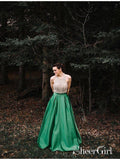 Halter Emerald Green Beaded Prom Dresses Backless Satin Long Prom Dress ARD3172-SheerGirl