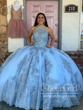 Halter Illusion Neckline Embroidery Quinceanera Dresses Sparkly Prom Dresses ARD2638-SheerGirl