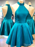 Halter Neck Graduation Dress Cheap Jade Satin Homecoming Dresses ARD1688-SheerGirl