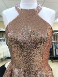 Halter Neck Open Back Shiny Rose Gold Sequin Homecoming Dresses ARD1701-SheerGirl