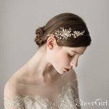 Hand-Wired Gold Bridal Headband with Crystals and Pearls ACC1093-SheerGirl