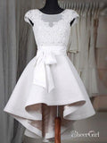 High Low Short Ivory Satin Homecoming Dresses with Sash ADP1848-SheerGirl