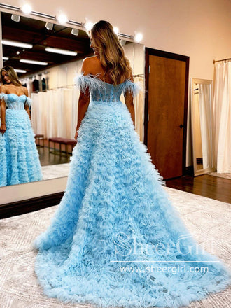 Strapless Ruffle Tulle High Low Ball Gown Tiered Simple Prom Dress