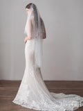 Hip Length Ivory Tulle Wedding Veils with Pearl Drop Veil ACC1052-SheerGirl