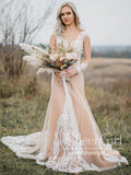 Illusion Neckline Tulle Bridal Dress Mermaid Lace Wedding Dress with Long Sleeves AWD1812-SheerGirl