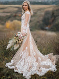 Illusion Neckline Tulle Bridal Dress Mermaid Lace Wedding Dress with Long Sleeves AWD1812-SheerGirl