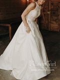 Illusion and Lace halter neck and racerback A-line Wedding Dress with Sweep Train AWD1784-SheerGirl