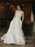 Illusion and Lace halter neck and racerback A-line Wedding Dress with Sweep Train AWD1784-SheerGirl