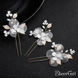 Ivory 3D Floral Hairpins with Crystals and Gold Leaves ACC1159-SheerGirl