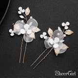 Ivory 3D Floral Hairpins with Crystals and Gold Leaves ACC1159-SheerGirl