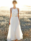 Ivory A-line Lace Top T-Back Beach Wedding Dresses With Ribbon Belt AWD1597-SheerGirl