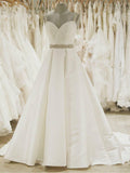 Ivory Ball Gown Wedding Dresses Spaghetti Strap Beaded Cheap Bridal Dress AWD1179-SheerGirl