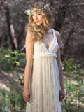 Ivory Bohemian Lace Wedding Dresses V Neck Backless Country Wedding Dress AWD1199-SheerGirl