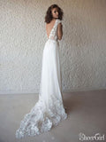 Ivory Cap Sleeve See Through Boho Wedding Dresses Beach Bridal Dress AWD1415-SheerGirl