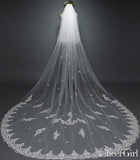 Ivory Cathedral Veil with Blusher Lace Applique Long Wedding Veil ACC1068-SheerGirl