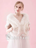 Ivory Faux Fur Bridal Jackets with Pockets Wedding Wrap WJ0011-SheerGirl